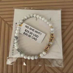 Little Words Project Bracelet She Her Stretch Beaded Gold Marble Neutral Pronoun